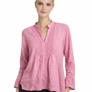 CHAPS Pink Linen V-neck Peasant Shirt Size  L